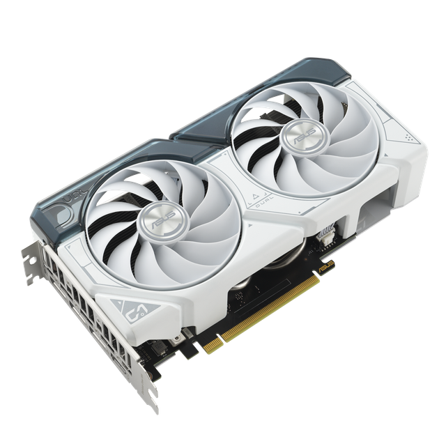 Asus Dual Ge Force Rtx 4060 Ti White Graphics Card Front Angled View 